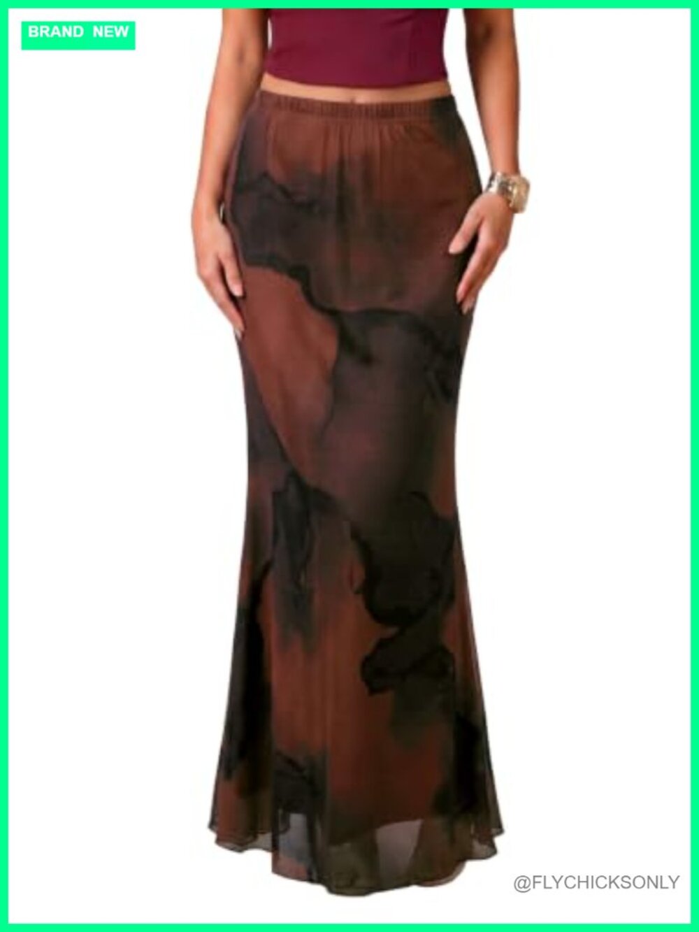 Women's Elastic High Waist Mermaid Maxi Skirt Mesh Bodycon Floral Print